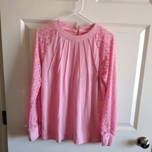 Pink Long Sleeve Blouse with Lace Details
